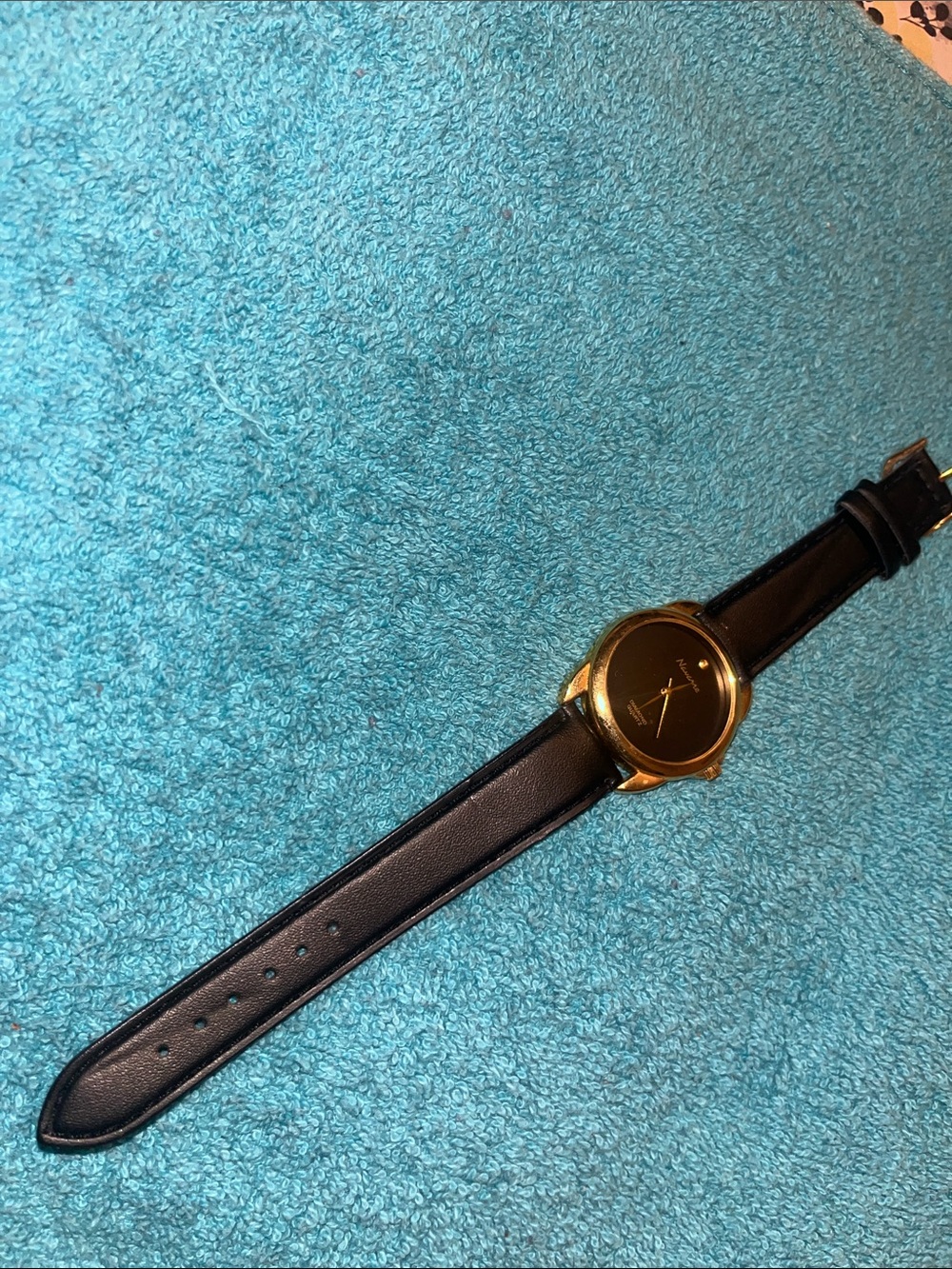 Navarre Classic Black Leather Strap Watch with Gold Case